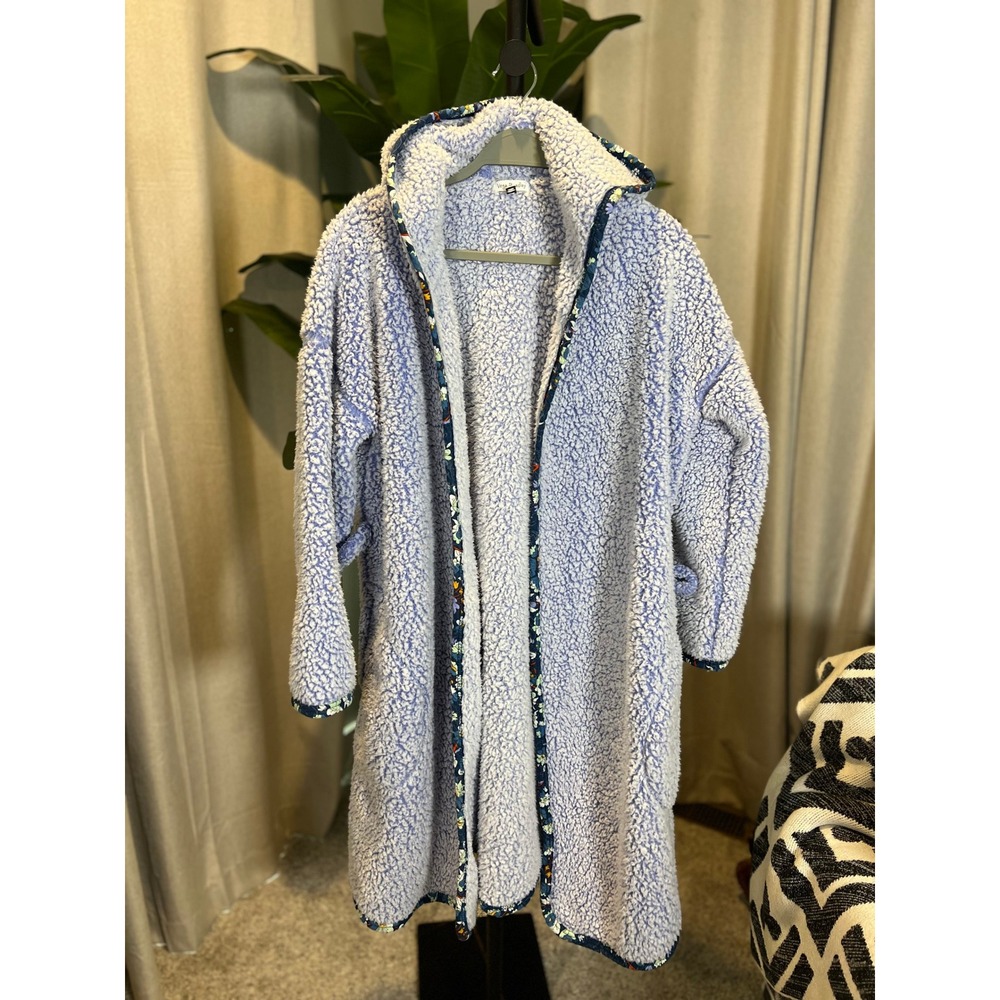 Vera Bradley Sherpa Fleece Hooded Robe Periwinkle Blue Floral Trim L/XL